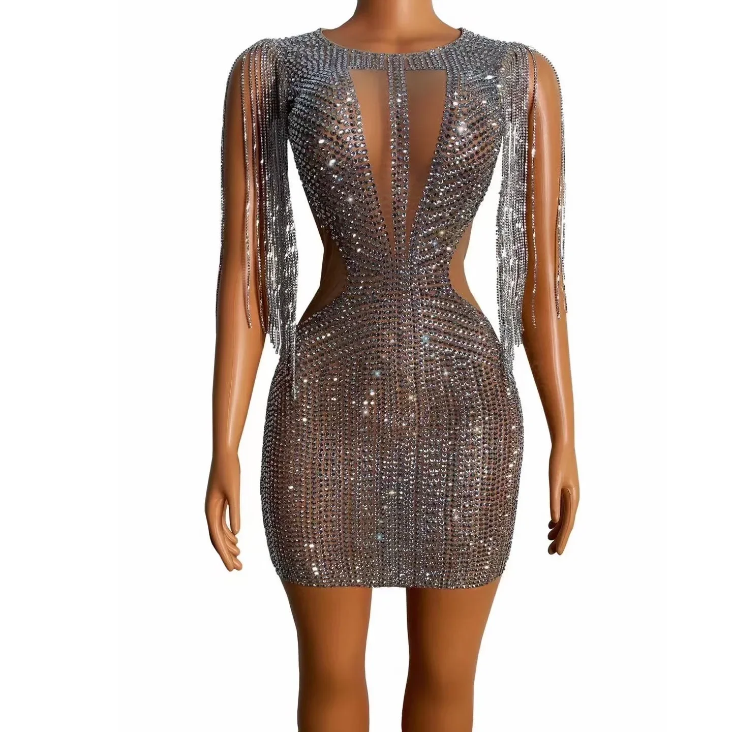 Stunning Silver Rhinestone Sheer Women Birthday Dress Chain Costume DJ Nightclub Dinner Evening Valentine Day Drag Queen Outfit
Stunning Silver Rhinestone Sheer Women Birthday Dress Chain Costume DJ Nightclub Dinner Evening Valentine Day Drag Queen Outfit