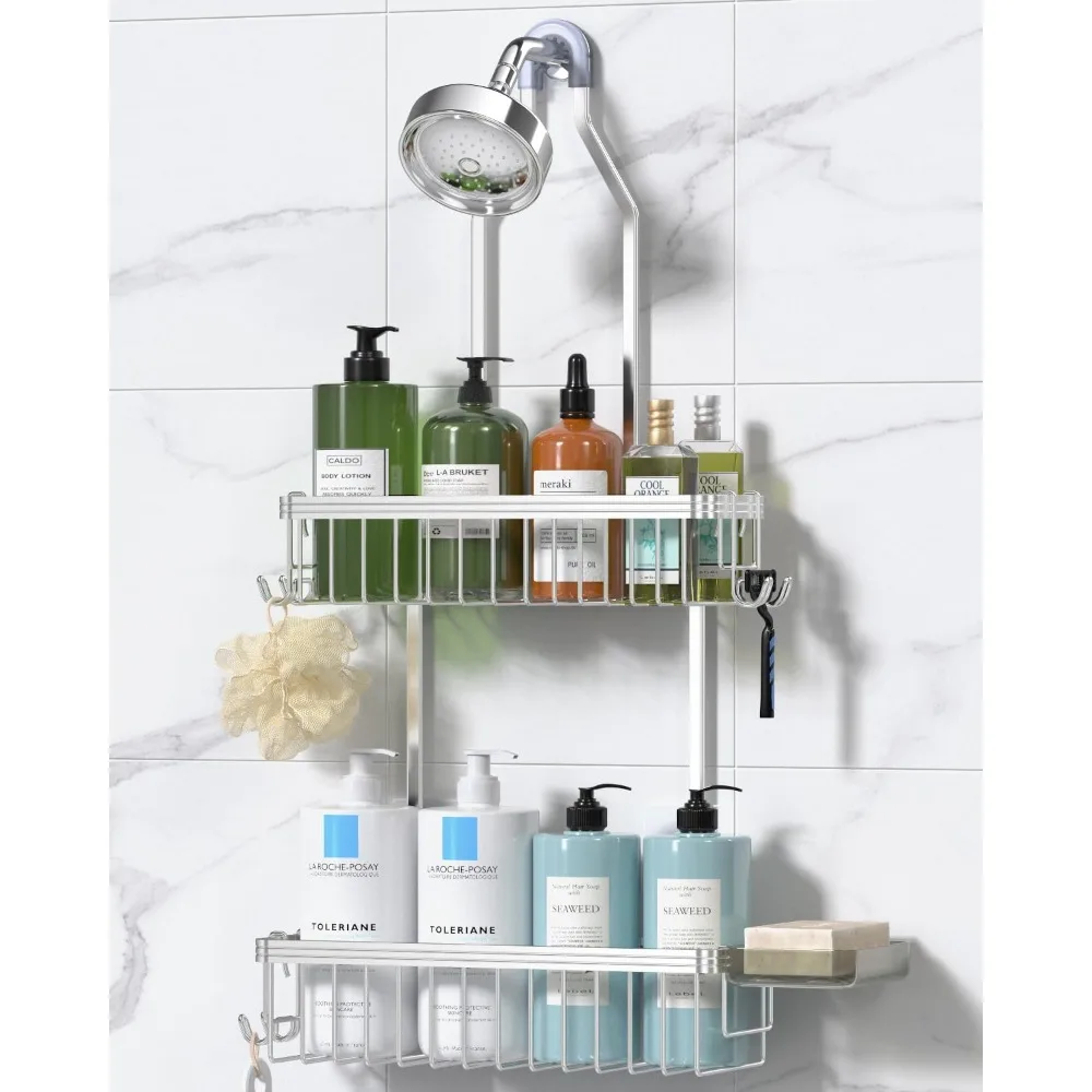 Hanging Aluminum Shower Caddy, Rustproof Bathroom Organizer with Soap Holder & Hooks
Hanging Aluminum Shower Caddy, Rustproof Bathroom Organizer with Soap Holder & Hooks