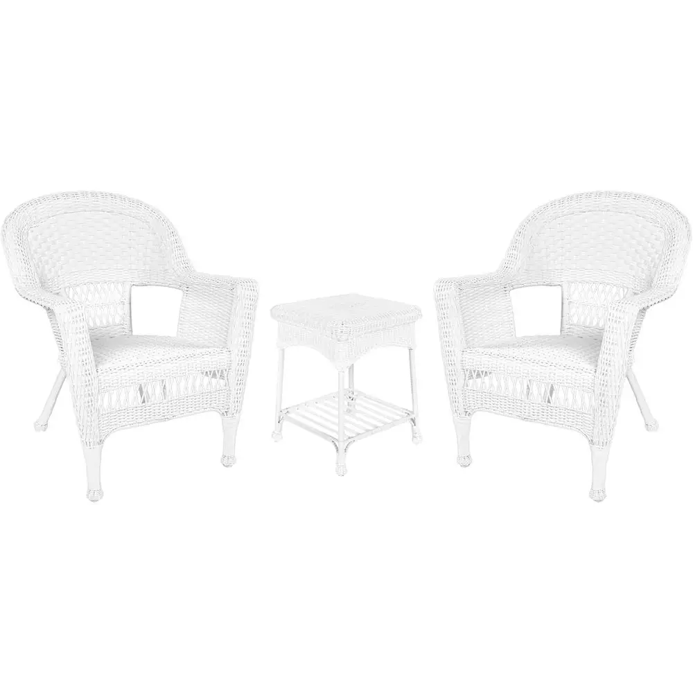 White 3-Piece Wicker Chair and Side Table Set, Cushionless
White 3-Piece Wicker Chair and Side Table Set, Cushionless