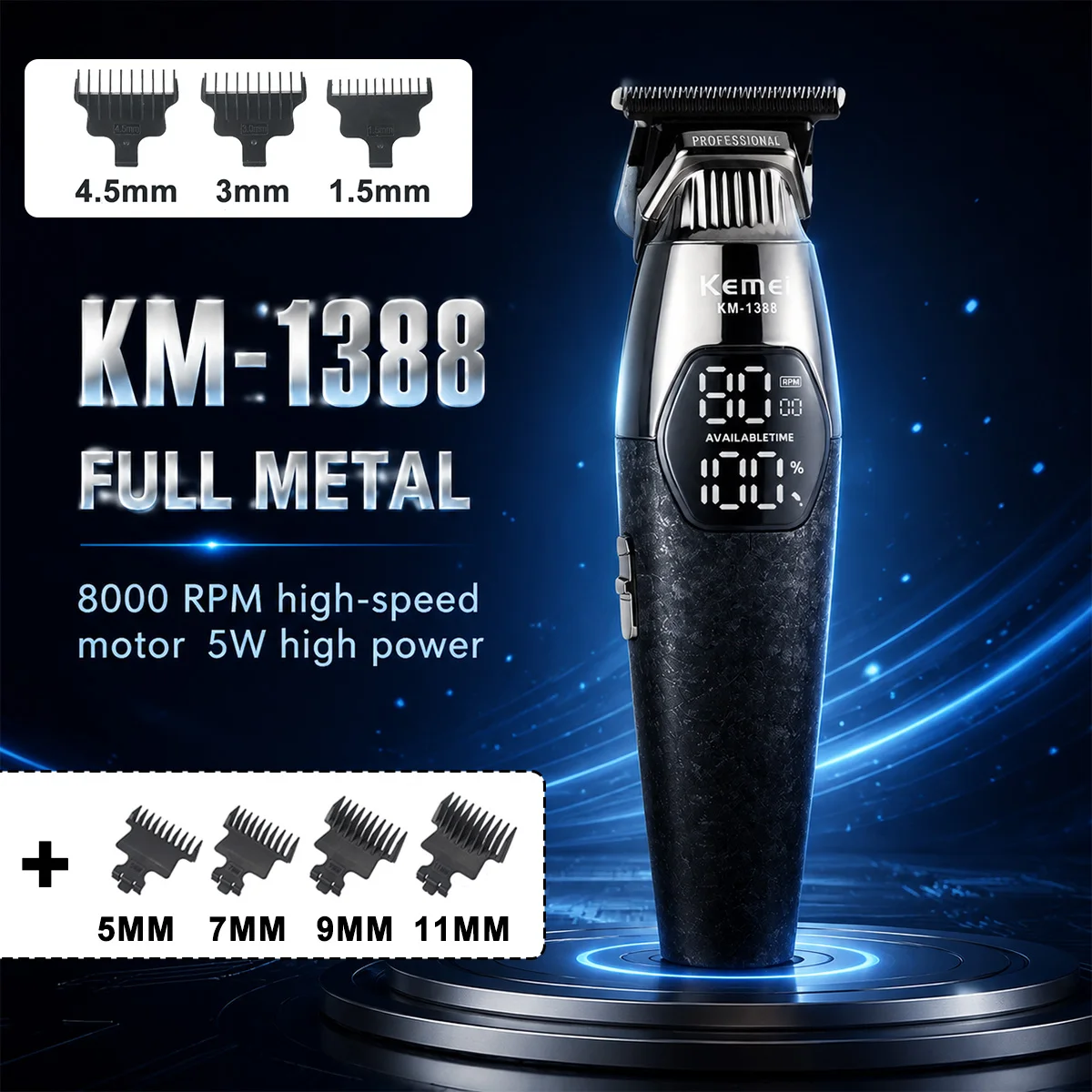 Kemei KM-1388 Electric Hair Clipper for Men DLC Blade 8000RPM 5W Motor Full Metal LED Display Professional Hair Trimmer Machine
Kemei KM-1388 Electric Hair Clipper for Men DLC Blade 8000RPM 5W Motor Full Metal LED Display Professional Hair Trimmer Machine