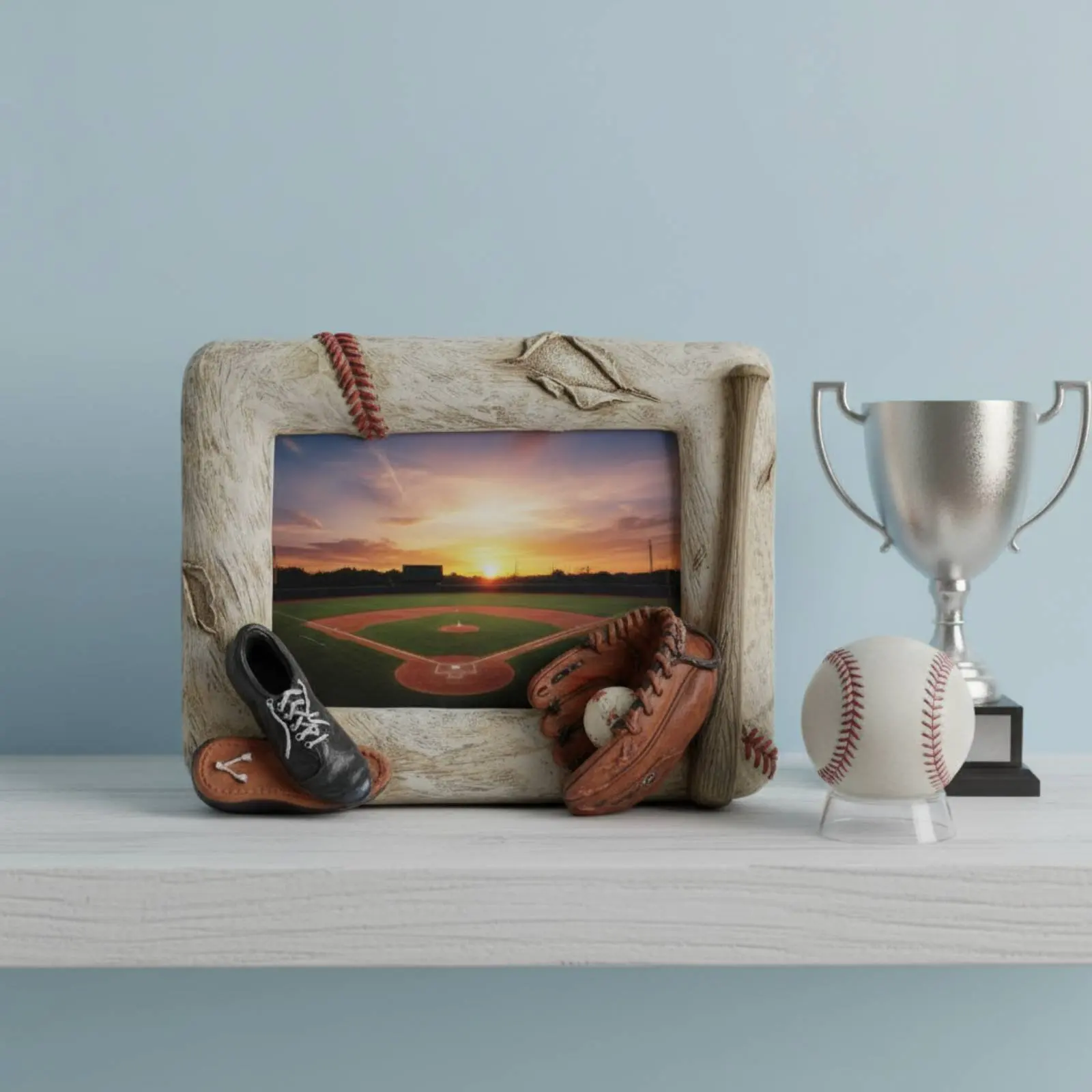 Dimensional Sporting Picture Frame Keepsake Gift Hitting Stick and Glove Frame Creative Design Hand Painted for Man Cave, Office
Dimensional Sporting Picture Frame Keepsake Gift Hitting Stick and Glove Frame Creative Design Hand Painted for Man Cave, Office