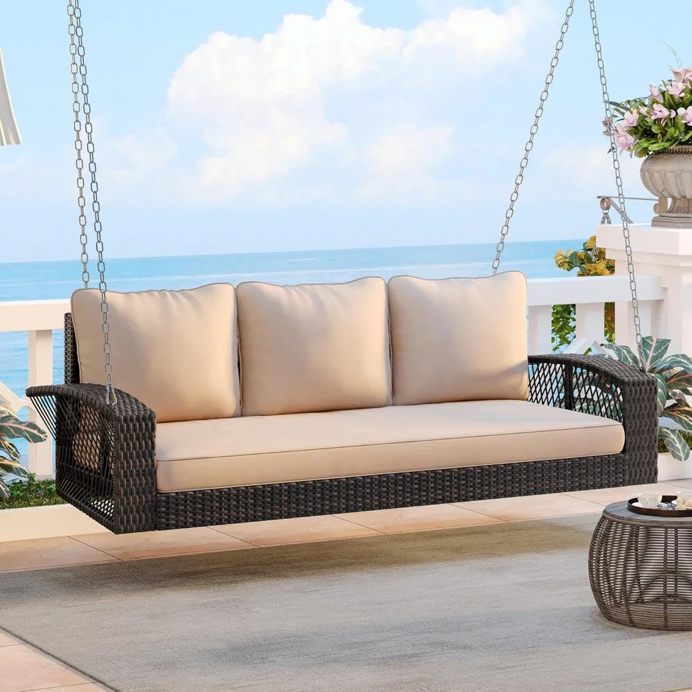 69" PE Rattan Porch Swing with Chains, 3-Person Patio Swing Bench with Cushions for Backyard, Garden, and Poolside, Brown
69" PE Rattan Porch Swing with Chains, 3-Person Patio Swing Bench with Cushions for Backyard, Garden, and Poolside, Brown
