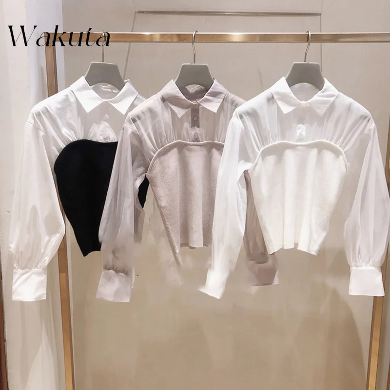 WAKUTA Japanese Y2k Spring New Sweet Women Top Lapel Lantern Sleeve Patchwork Knitted Slim Pullover Shirts Chic Blouses 블라우스 시스루
WAKUTA Japanese Y2k Spring New Sweet Women Top Lapel Lantern Sleeve Patchwork Knitted Slim Pullover Shirts Chic Blouses 블라우스 시스루