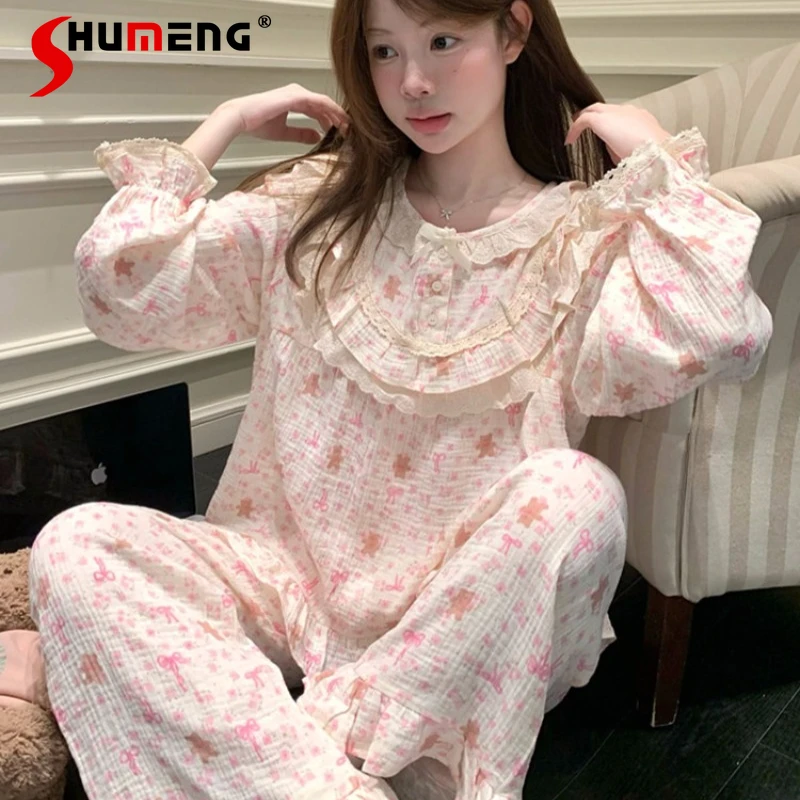 Женская пижама в дворцовом стиле из чистого хлопка, весенне-осенний комплект для сна с кружевными вставками, женский домашний костюм с длинными рукавами и брюками
Женская пижама в дворцовом стиле из чистого хлопка, весенне-осенний комплект для сна с кружевными вставками, женский домашний костюм с длинными рукавами и брюками