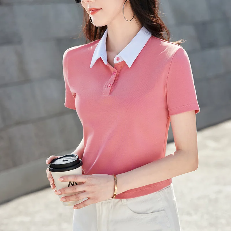 New Polo Shirt Short Sleeve Buttons Collar Contrast Junior Cute T-shirt Women Summer Cotton Kawaii Tshirt Tees Fashion Crop Tops
New Polo Shirt Short Sleeve Buttons Collar Contrast Junior Cute T-shirt Women Summer Cotton Kawaii Tshirt Tees Fashion Crop Tops