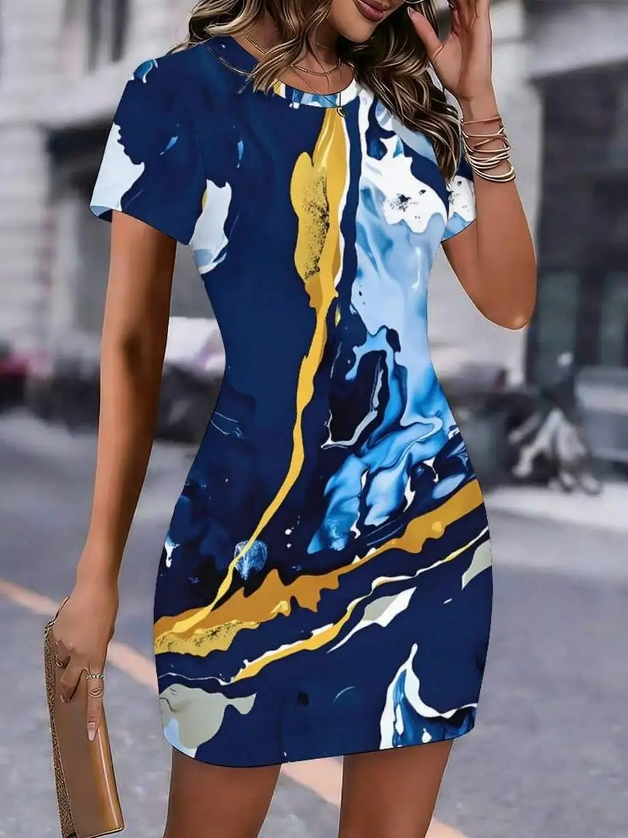 Womens Printed Bodycon Dress With Abstract Blue Yellow Pattern
Womens Printed Bodycon Dress With Abstract Blue Yellow Pattern