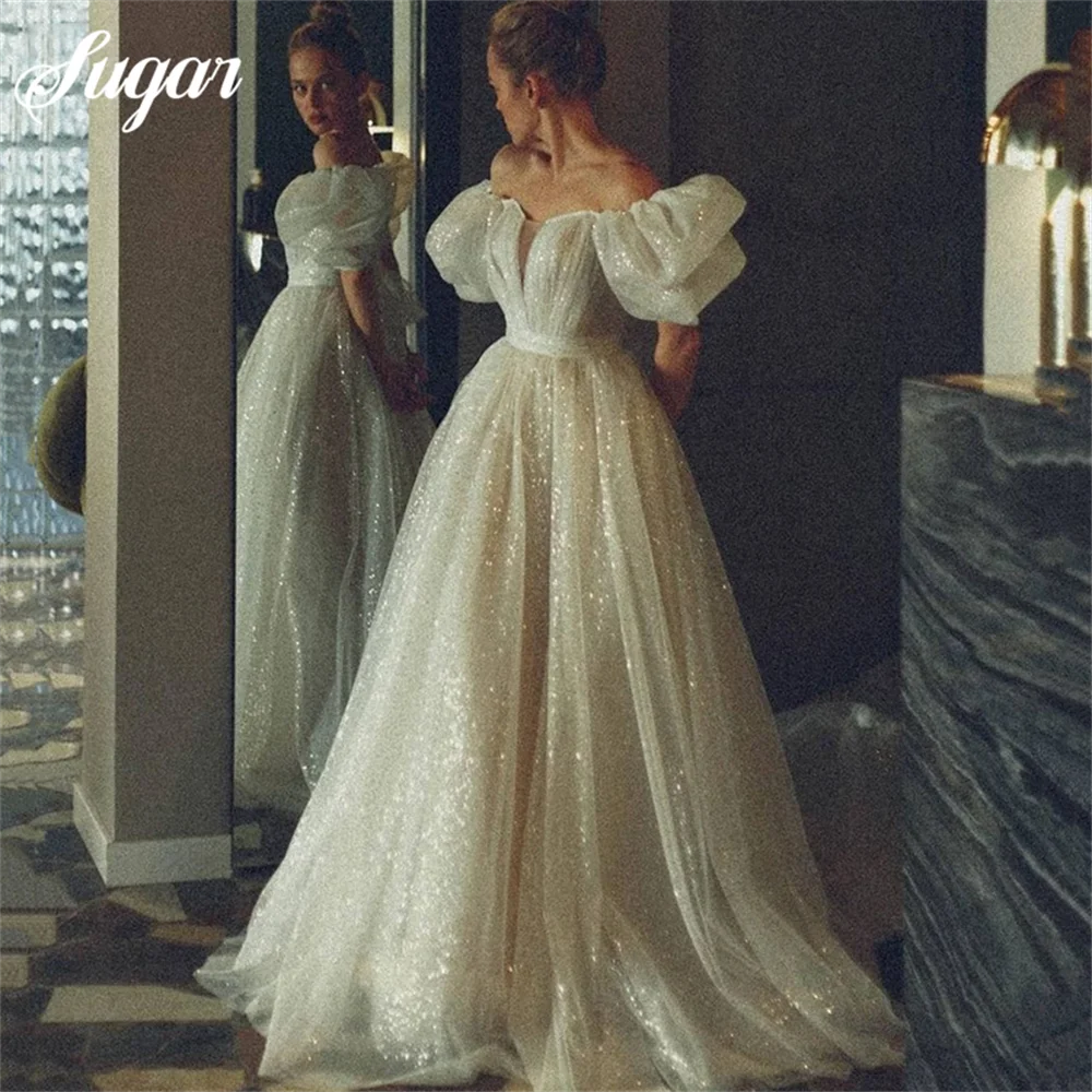 Wedding Gown A-Line Customized Wedding Dresses With Short Shiny Puff Sleeves V-Neck Princess Bridal Gowns vestidos de novia
Wedding Gown A-Line Customized Wedding Dresses With Short Shiny Puff Sleeves V-Neck Princess Bridal Gowns vestidos de novia