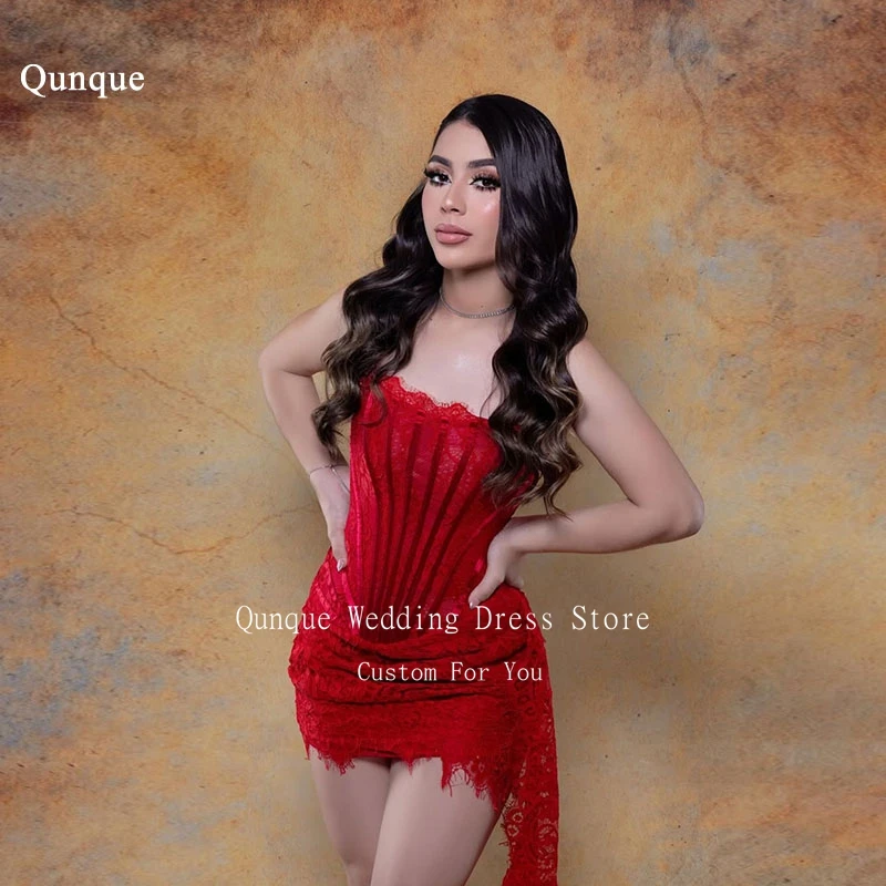 Qunque Charming Red Lace Prom Dress Sheath Short Women Birthday Dresses Sexy Strapless Mini Pleated Celebrity Dresses Customized
Qunque Charming Red Lace Prom Dress Sheath Short Women Birthday Dresses Sexy Strapless Mini Pleated Celebrity Dresses Customized