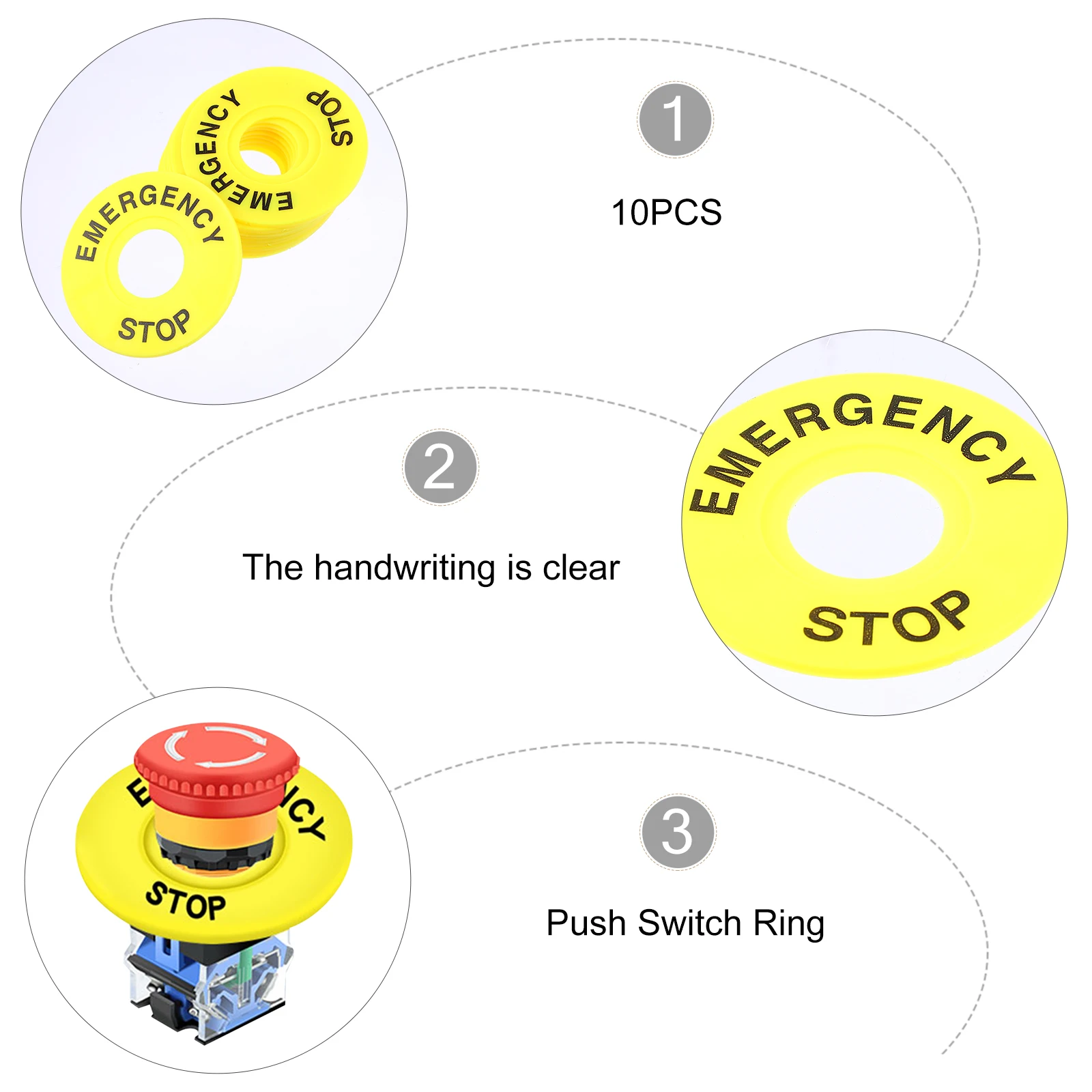 10pcs Emergency Sign Replacement Emergency Stop Replacement Push Button Sign Push Ring Alarm Ring
10pcs Emergency Sign Replacement Emergency Stop Replacement Push Button Sign Push Ring Alarm Ring