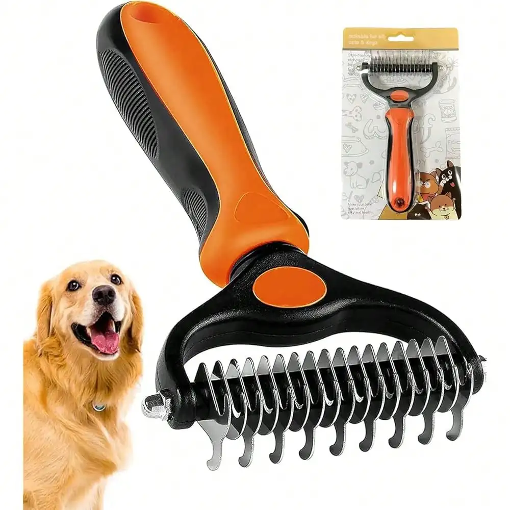 Undercoat Rake For Dogs, 2 In 1 Dematting Comb & Deshedding Tool For Long Hair Pets, Pet Hair Grooming Brush, Clear Mats And Tan
Undercoat Rake For Dogs, 2 In 1 Dematting Comb & Deshedding Tool For Long Hair Pets, Pet Hair Grooming Brush, Clear Mats And Tan