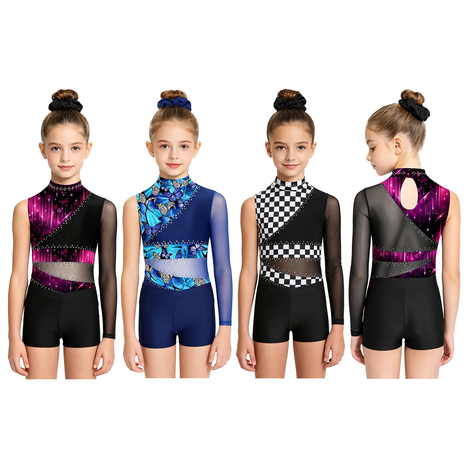 Girls Gymnastics Unitard 3Pcs Set Sparkly Rhinestones Patchwork Asymmetric Sleeve Dance Costume Shorts Hairtie Sports Training
Girls Gymnastics Unitard 3Pcs Set Sparkly Rhinestones Patchwork Asymmetric Sleeve Dance Costume Shorts Hairtie Sports Training
