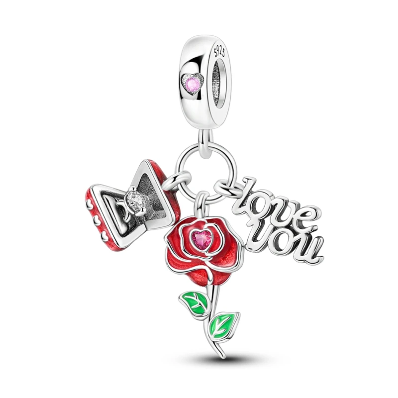 925 Sterling Silver Valentine's Day Rose Oath Charms Besd Zircon Dangle Fit 3mm Original Bracelet DIY Women Anniversary Jewelry
925 Sterling Silver Valentine's Day Rose Oath Charms Besd Zircon Dangle Fit 3mm Original Bracelet DIY Women Anniversary Jewelry