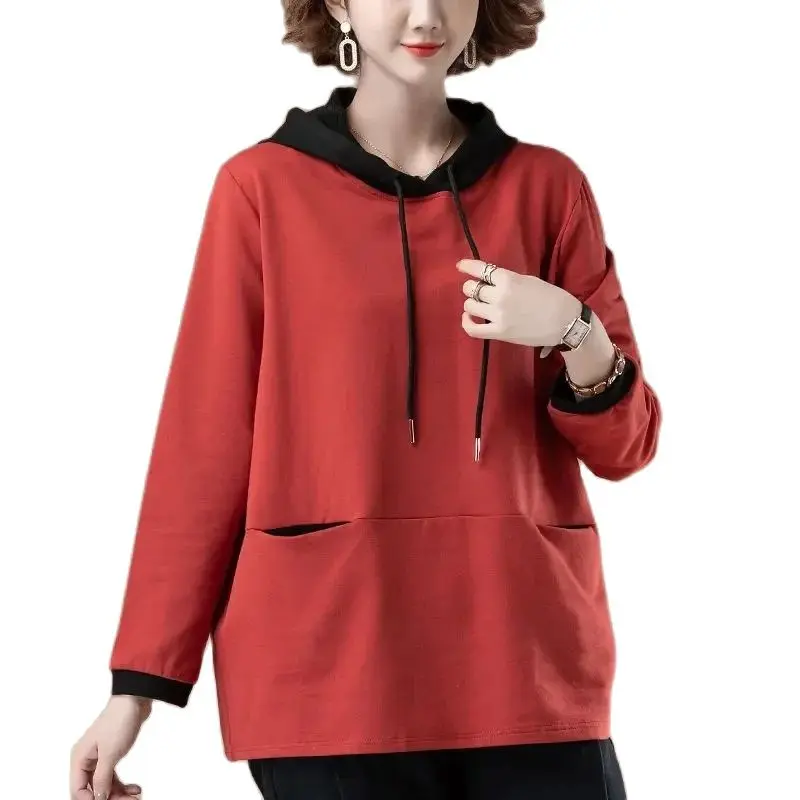 Loose Long-Sleeved T-Shirt With Hooded Sweater For Spring Autumn Female Fat Mother's Casual Belly Cover And Slim Fashion Coat
Loose Long-Sleeved T-Shirt With Hooded Sweater For Spring Autumn Female Fat Mother's Casual Belly Cover And Slim Fashion Coat