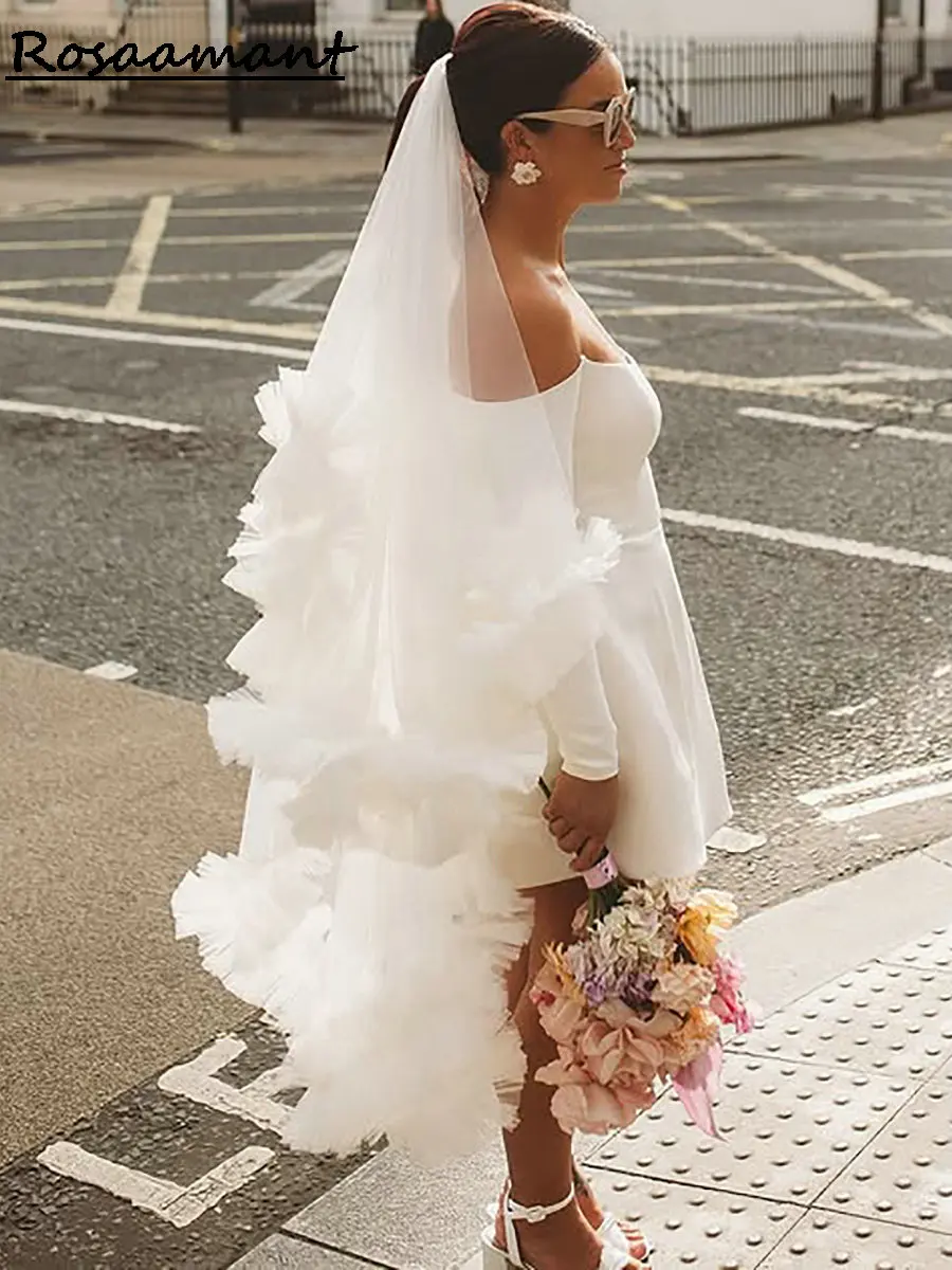 Simple Satin Long Sleeve A-Line Wedding Dresses Off The Shoulder Short Mini Bridal Gowns Vestidos De Novia
Simple Satin Long Sleeve A-Line Wedding Dresses Off The Shoulder Short Mini Bridal Gowns Vestidos De Novia