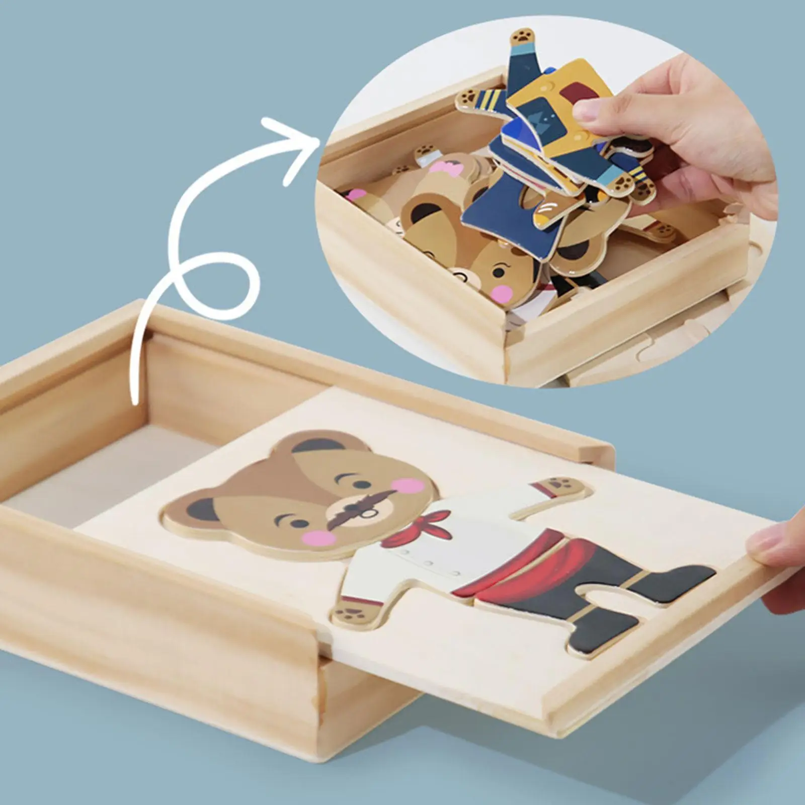 Wooden Bear Dress up Puzzle Set Montessori Toys Early Learning Educational Toys Portable Sorting and Matching Jigsaw for Baby
Wooden Bear Dress up Puzzle Set Montessori Toys Early Learning Educational Toys Portable Sorting and Matching Jigsaw for Baby