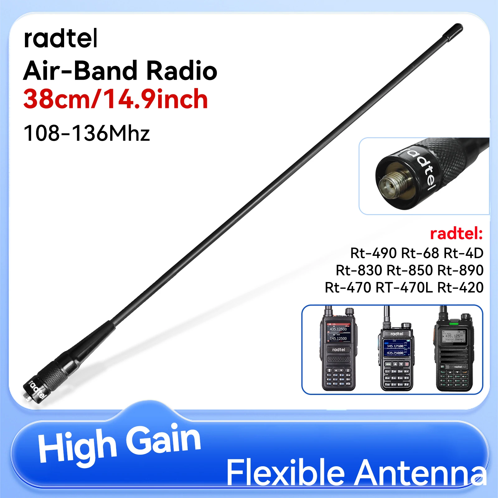 Air Aviation Band Flex Whip Antenna 108-136Mhz for Radtel RT-880 Rt-4D Rt-470 Rt-900 Rt-860 Rt-890 Rt-470X Rt-420 and more
Air Aviation Band Flex Whip Antenna 108-136Mhz for Radtel RT-880 Rt-4D Rt-470 Rt-900 Rt-860 Rt-890 Rt-470X Rt-420 and more