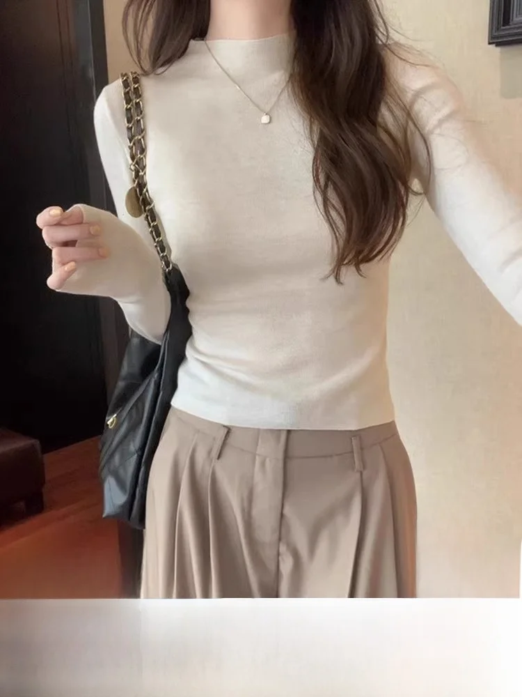 White High Collar Knitted Sweater Women's Fashion Autumn 2026 New Style Slim Fit Short Top Base Shirt Korean Style Commute
White High Collar Knitted Sweater Women's Fashion Autumn 2026 New Style Slim Fit Short Top Base Shirt Korean Style Commute