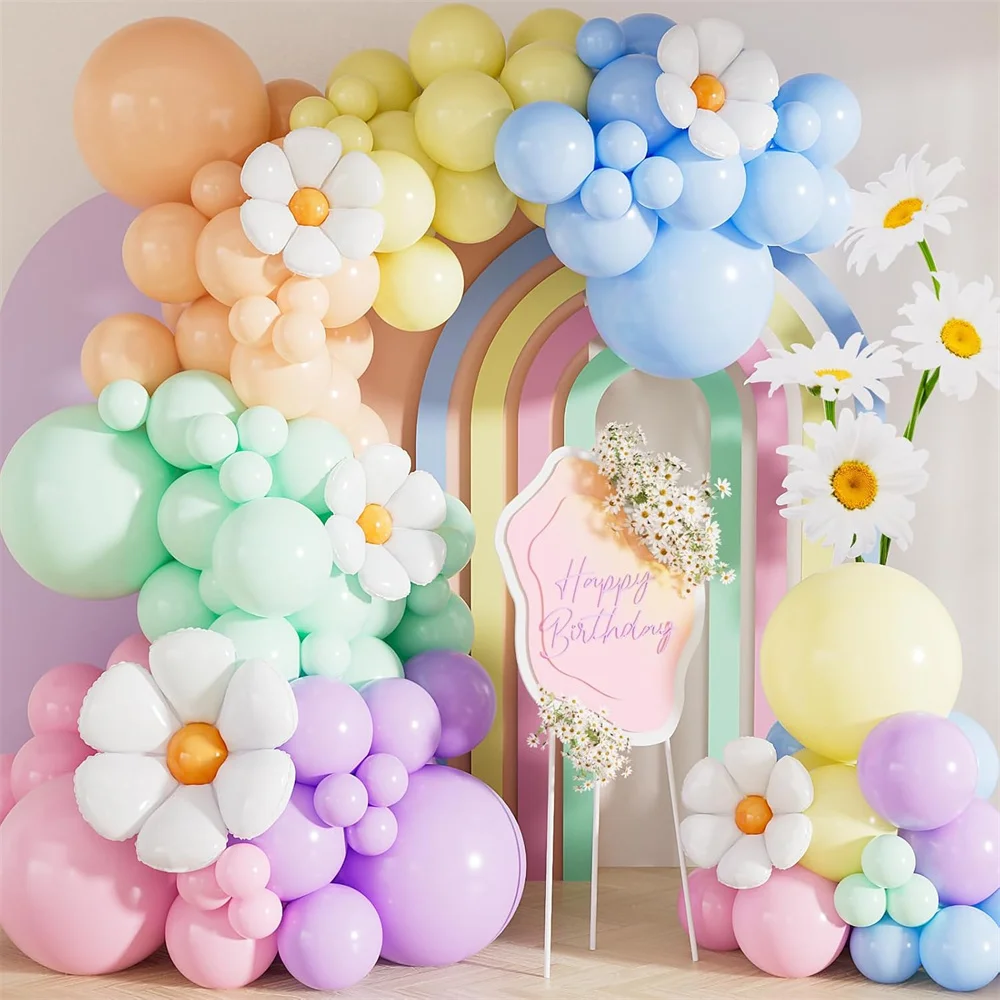 132pcs Daisy Balloon Arch Garland Kit, Pastel Rainbow Balloons for Birthday Party, Baby Shower, Flower Themed Party Decorations
132pcs Daisy Balloon Arch Garland Kit, Pastel Rainbow Balloons for Birthday Party, Baby Shower, Flower Themed Party Decorations