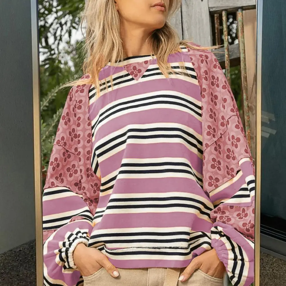 Striped Sweatshirt Striped Flower Print Sweatshirt for Women Round Neck Pullover with Long Sleeves Loose Fit Streetwear for Fall
Striped Sweatshirt Striped Flower Print Sweatshirt for Women Round Neck Pullover with Long Sleeves Loose Fit Streetwear for Fall