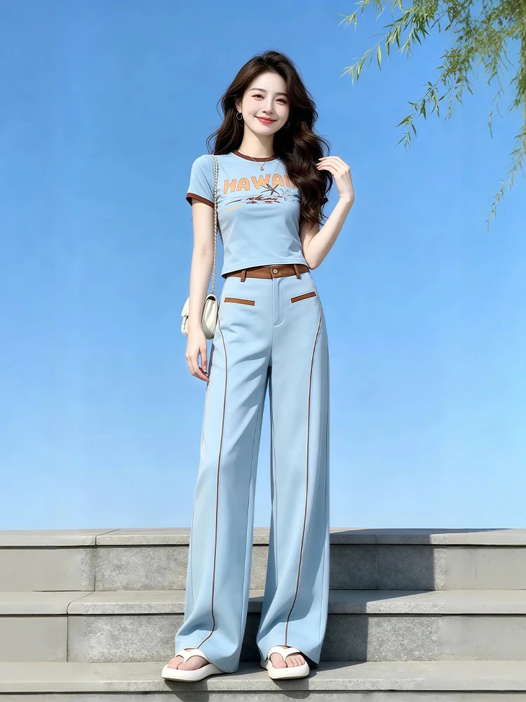 Slimming Blue Summer New Arrival Lazy Letter Short Sleeve Casual Pants Set Comfortable High Waist Loose Fit Fashion Set for W...
Slimming Blue Summer New Arrival Lazy Letter Short Sleeve Casual Pants Set Comfortable High Waist Loose Fit Fashion Set for W...