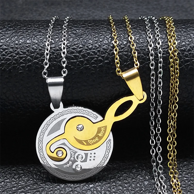 2PCS Music Note Necklace for Women Men Stainless Steel Crystal Gold Color Couple Love Chain Necklaces Jewelry collier NS01
2PCS Music Note Necklace for Women Men Stainless Steel Crystal Gold Color Couple Love Chain Necklaces Jewelry collier NS01