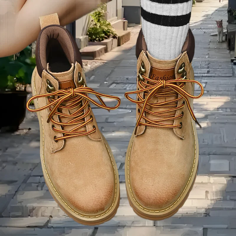 Высокие мужские ботинки ручной работы, зимняя кожаная обувь до щиколотки, Нескользящая осенняя уличная походная обувь, кроссовки Hombres Botas 
Высокие мужские ботинки ручной работы, зимняя кожаная обувь до щиколотки, Нескользящая осенняя уличная походная обувь, кроссовки Hombres Botas