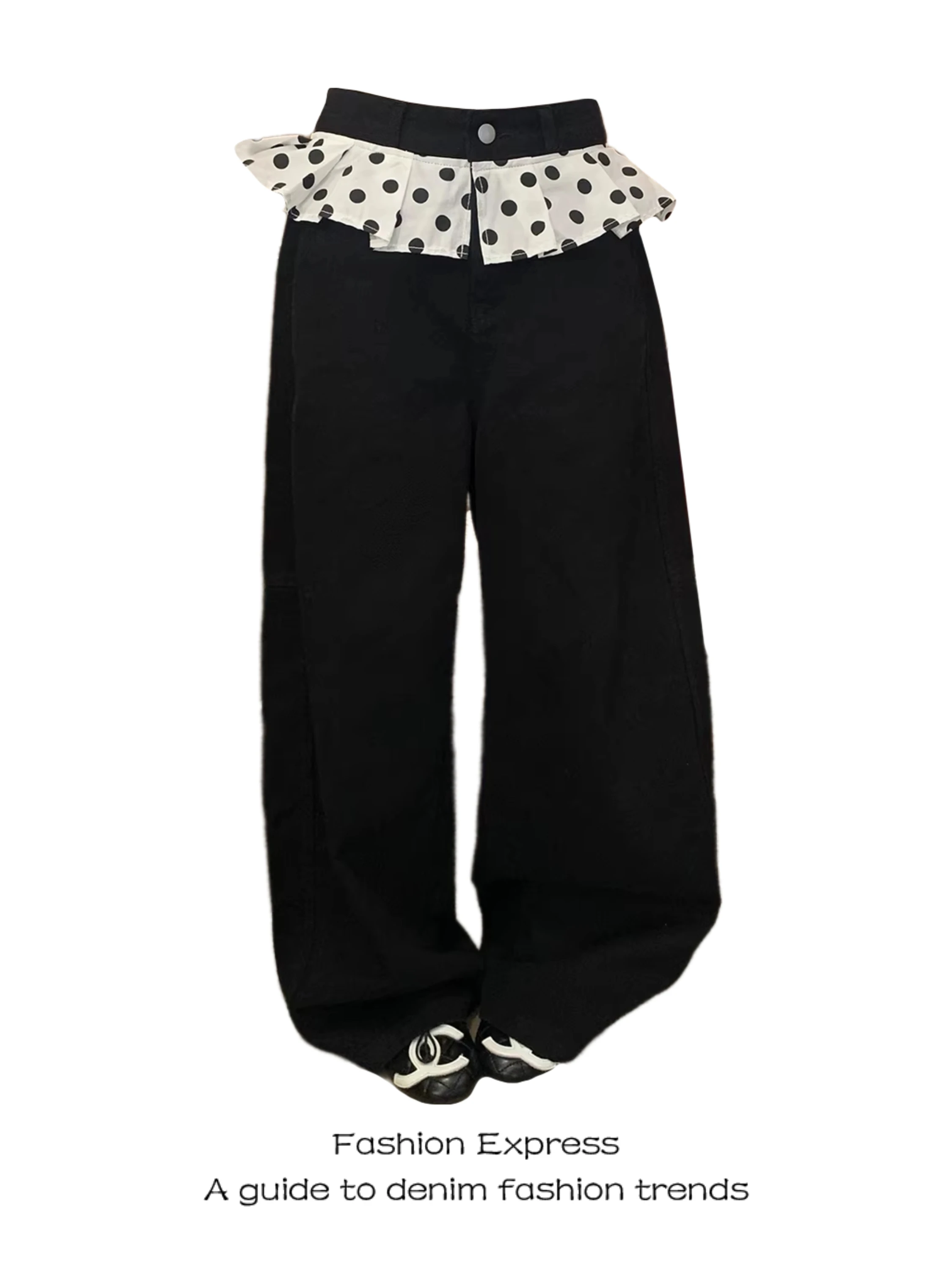 Black Casual Pants Women's High Waist Wide Leg Ballet Style Polka Dot Splicing Design Spring Fashion Loose Fit Trousers
Black Casual Pants Women's High Waist Wide Leg Ballet Style Polka Dot Splicing Design Spring Fashion Loose Fit Trousers