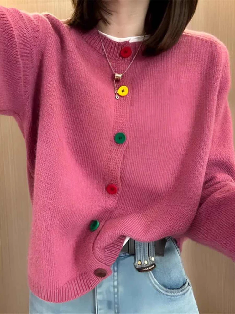 Colorful Button Knitshirts Women Spring Autumn Round Neck Cardigans Sweater Solid Knitwear Versatile Lady Knitted Coats
Colorful Button Knitshirts Women Spring Autumn Round Neck Cardigans Sweater Solid Knitwear Versatile Lady Knitted Coats