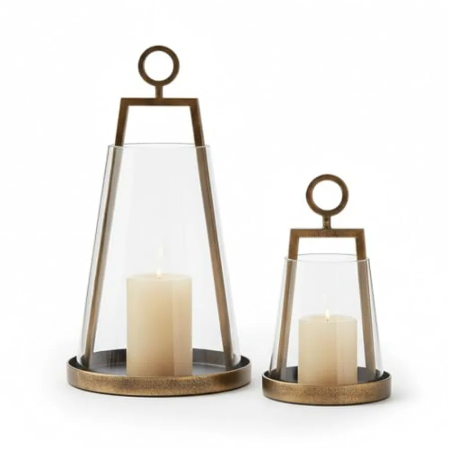 Set of 2 Hurricane Candle Holders, Metal and Glass Decorative Lanterns, Handcrafted Pillar Candle Stands 11.5" and 7" H Windpro
Set of 2 Hurricane Candle Holders, Metal and Glass Decorative Lanterns, Handcrafted Pillar Candle Stands 11.5" and 7" H Windpro
