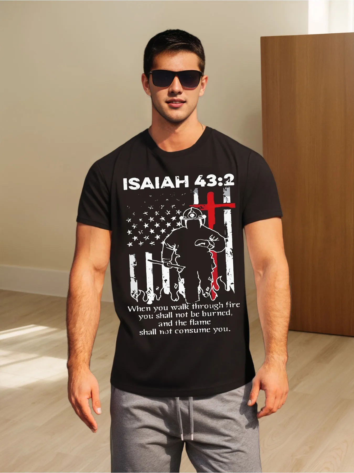 Firefighter Tribute Tee - Men's Cotton Blend, Moisture-Wicking Short Sleeve Shirt with Flag & Cross Design
Firefighter Tribute Tee - Men's Cotton Blend, Moisture-Wicking Short Sleeve Shirt with Flag & Cross Design