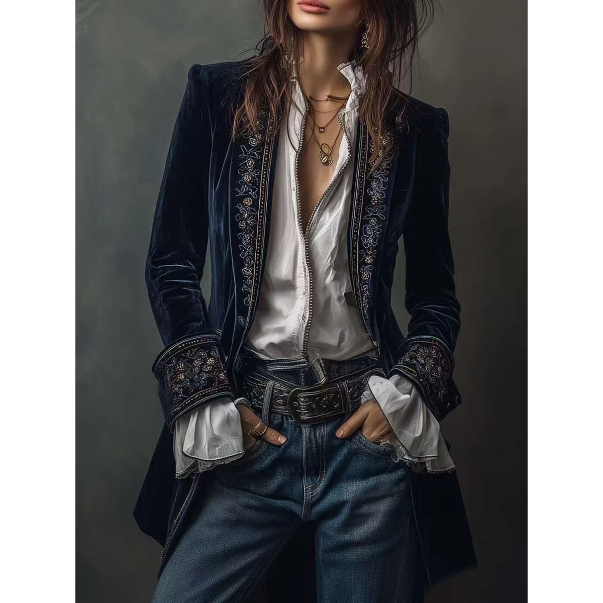 2025 Autumn Women's Long Sleeve Pure Color Patchwork Lace Gold Velvet Jacket European Style Thickened Outerwear No Brand
2025 Autumn Women's Long Sleeve Pure Color Patchwork Lace Gold Velvet Jacket European Style Thickened Outerwear No Brand