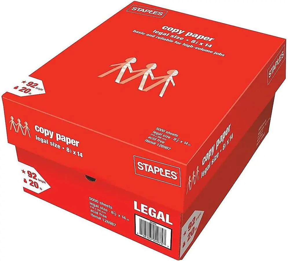 8.5-Inch x 14-Inch Copy Paper 20 lbs. 92 Brightness 500/Ream 10 Reams/Count
8.5-Inch x 14-Inch Copy Paper 20 lbs. 92 Brightness 500/Ream 10 Reams/Count