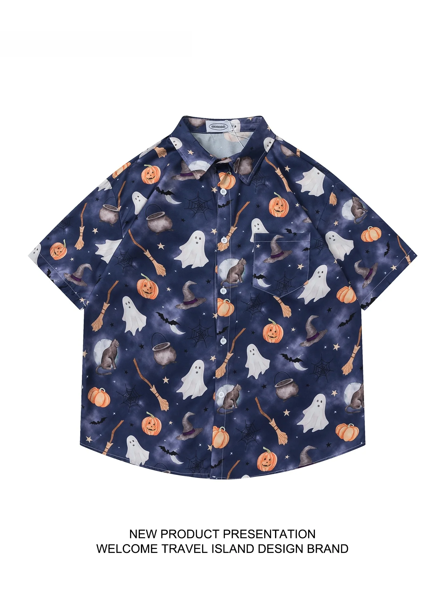 Travel Island Halloween Couple Casual Short Sleeve Floral Print Shirt Fun Cartoon Design Polyester Fiber Summer Leisure Shirt
Travel Island Halloween Couple Casual Short Sleeve Floral Print Shirt Fun Cartoon Design Polyester Fiber Summer Leisure Shirt