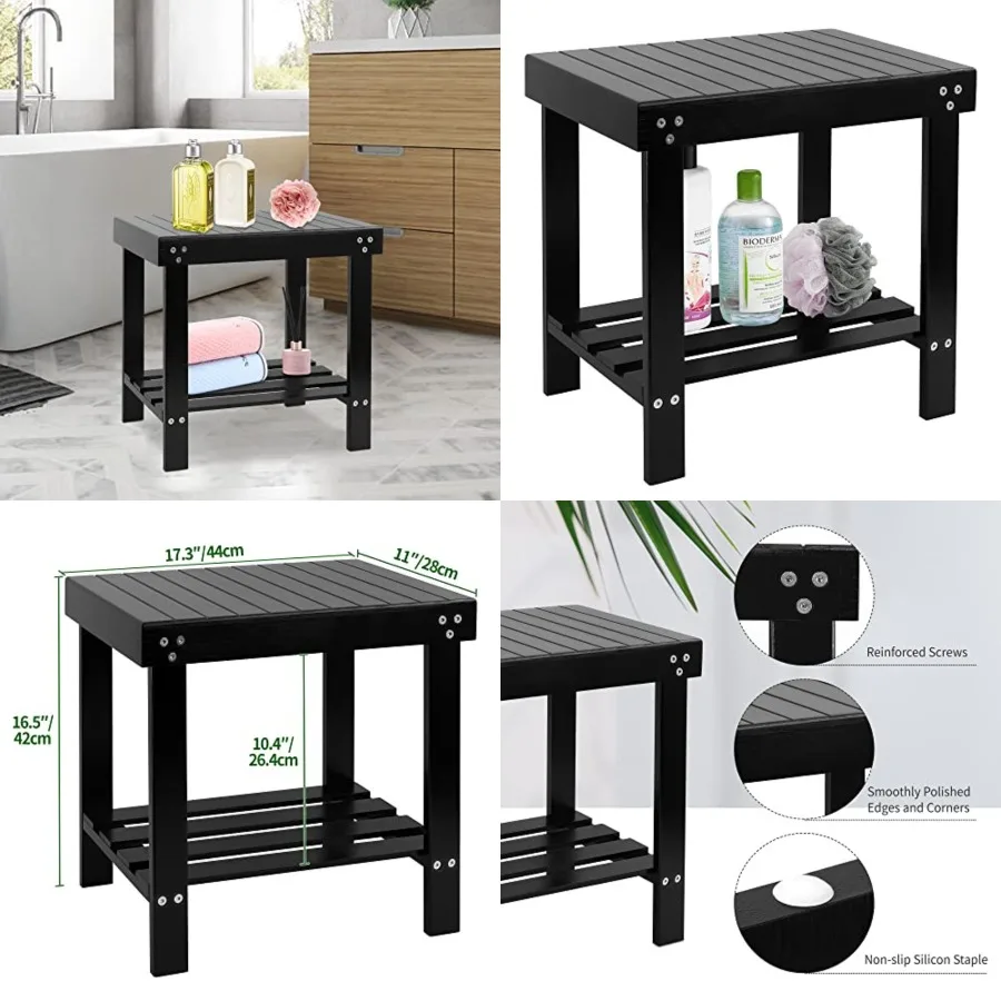 Bamboo Spa Bench Seat Stool Feet Rest Shaving Stool with Non-Slip Feets Storage Shelf for Shampoo Towel, Works in Bathroom/Livi
Bamboo Spa Bench Seat Stool Feet Rest Shaving Stool with Non-Slip Feets Storage Shelf for Shampoo Towel, Works in Bathroom/Livi