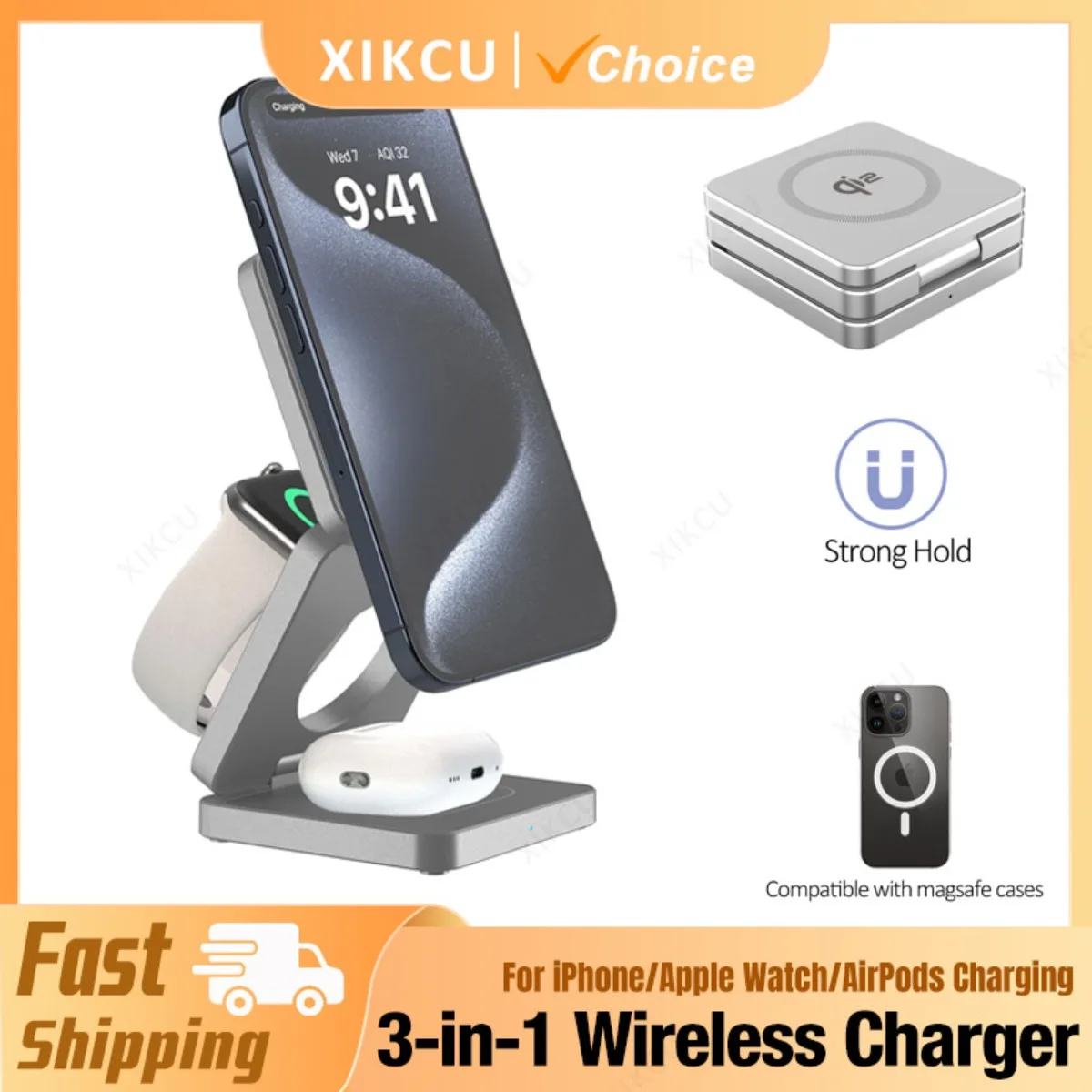 Qi2 Magnetic 3 in 1 Wireless Charger for Magsafe iPhone 16 15 14 13 12 Apple Watch 10 9 8 7 6 Airpods Pro Fast Charging Station
Qi2 Magnetic 3 in 1 Wireless Charger for Magsafe iPhone 16 15 14 13 12 Apple Watch 10 9 8 7 6 Airpods Pro Fast Charging Station