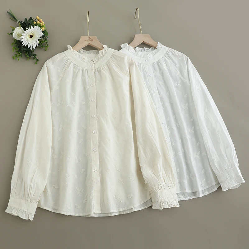 Spring New Japanese Sweet Mori Girl Embroidery Cotton Shirts Women Lace Stand Collar Long Sleeve Casual Loose Blouse Tops
Spring New Japanese Sweet Mori Girl Embroidery Cotton Shirts Women Lace Stand Collar Long Sleeve Casual Loose Blouse Tops