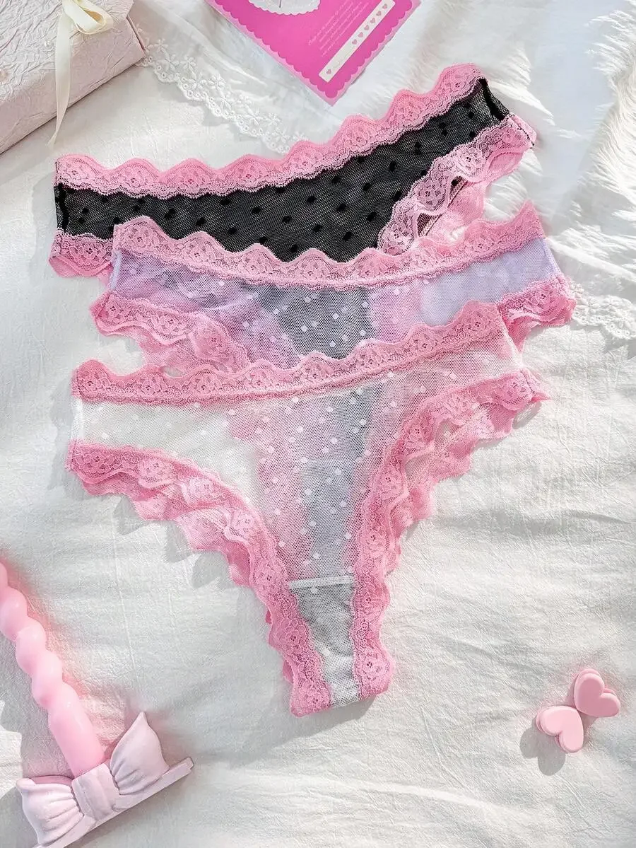 3pcs Pink Lace Trim Polka Dot Mesh Women Panties Set
3pcs Pink Lace Trim Polka Dot Mesh Women Panties Set