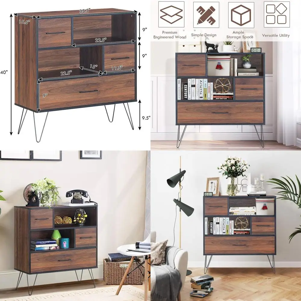 3-Tier Wooden Storage Cabinet with Drawers and Metal Legs, Ideal for Home or Office Bookshelves
3-Tier Wooden Storage Cabinet with Drawers and Metal Legs, Ideal for Home or Office Bookshelves