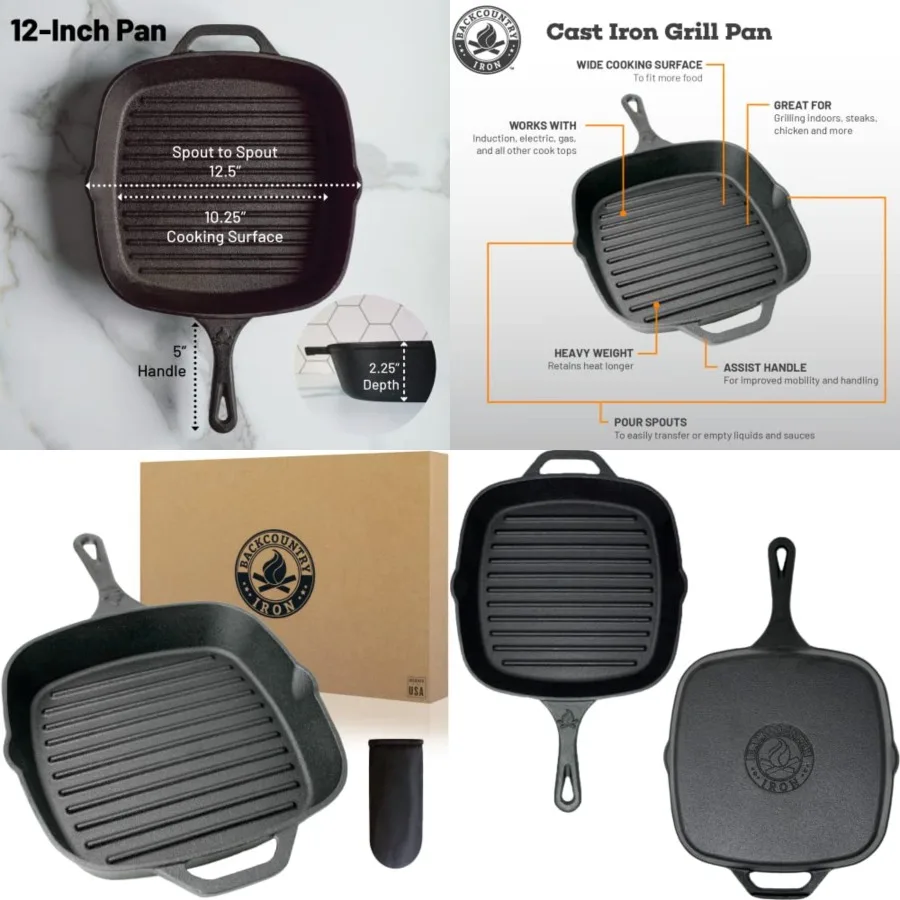 12 Inch Square Grill Pan Large Pre-Seasoned Cast Iron
12 Inch Square Grill Pan Large Pre-Seasoned Cast Iron