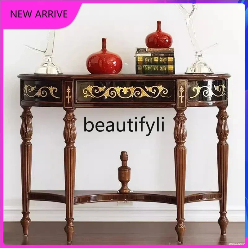 54French retro solid wood entrance table American semi-round wall entrance foyer decoration
54French retro solid wood entrance table American semi-round wall entrance foyer decoration