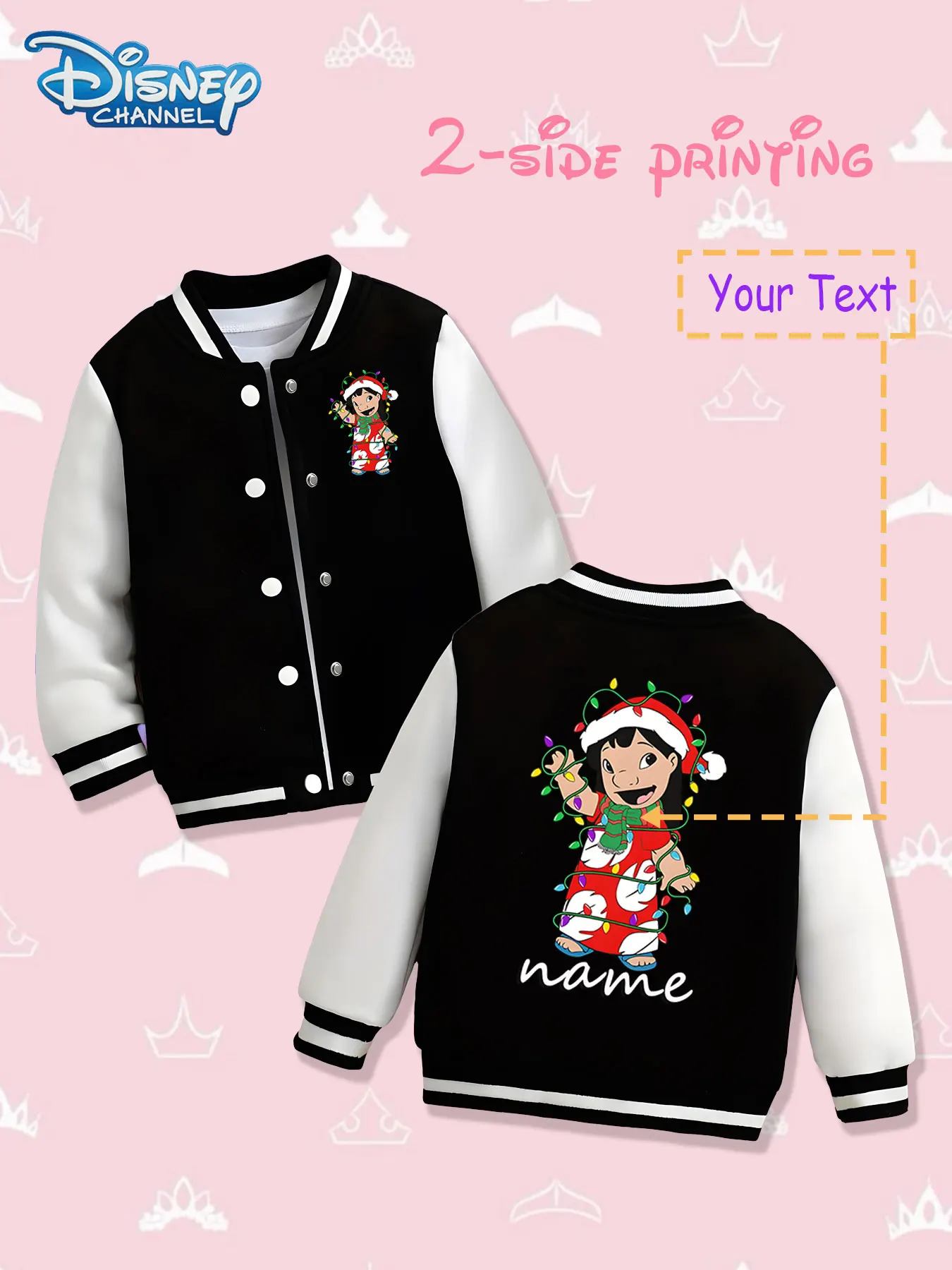 MINISO Disney Lilo Christmas Girls Baseball Jacket - Double-sided Christmas theme print, warm and lively in autumn and winter, s 
MINISO Disney Lilo Christmas Girls Baseball Jacket - Double-sided Christmas theme print, warm and lively in autumn and winter, s