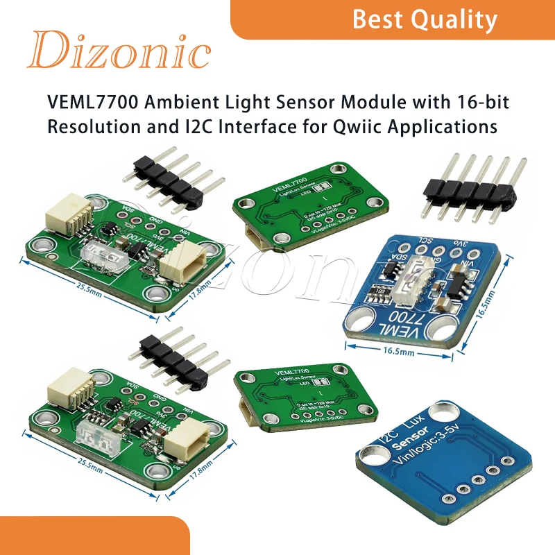 Dizonic VEML7700 Ambient Light Sensor Module, 16-bit I2C Interface, Light Sensor for QWIIC
Dizonic VEML7700 Ambient Light Sensor Module, 16-bit I2C Interface, Light Sensor for QWIIC