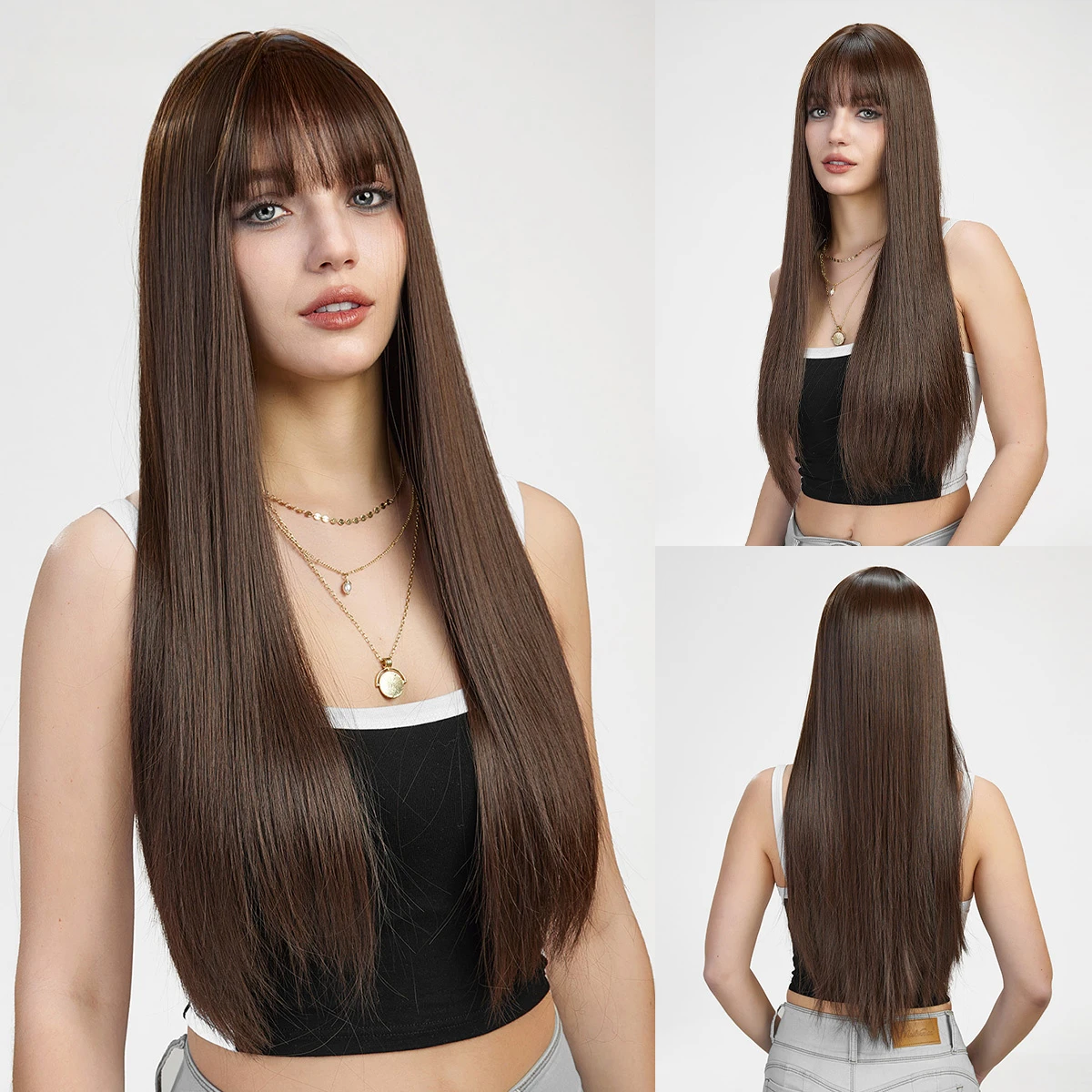 Synthetic Long Straight Dark Brown Hair Wig with Bangs for Women Daily Use Party Cosplay Heat Resistant Natural
Synthetic Long Straight Dark Brown Hair Wig with Bangs for Women Daily Use Party Cosplay Heat Resistant Natural