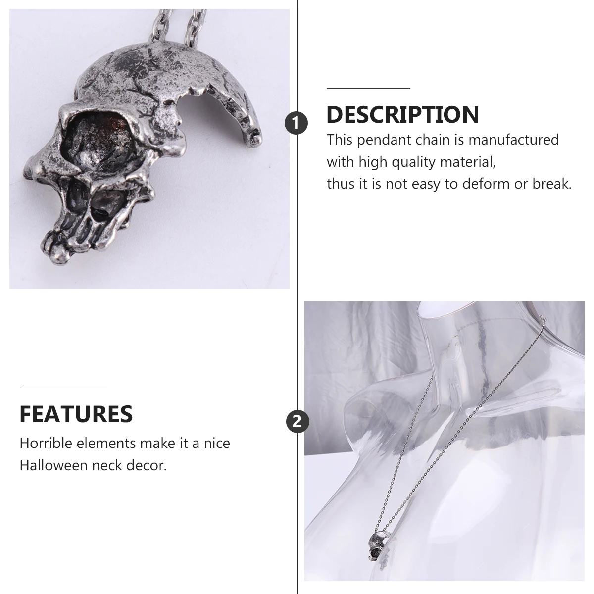 Skull Necklace Dark Grey Alloy Festive Chain Gothic Punk Halloween Necklaces for Men Women Jewelry Accessories
Skull Necklace Dark Grey Alloy Festive Chain Gothic Punk Halloween Necklaces for Men Women Jewelry Accessories