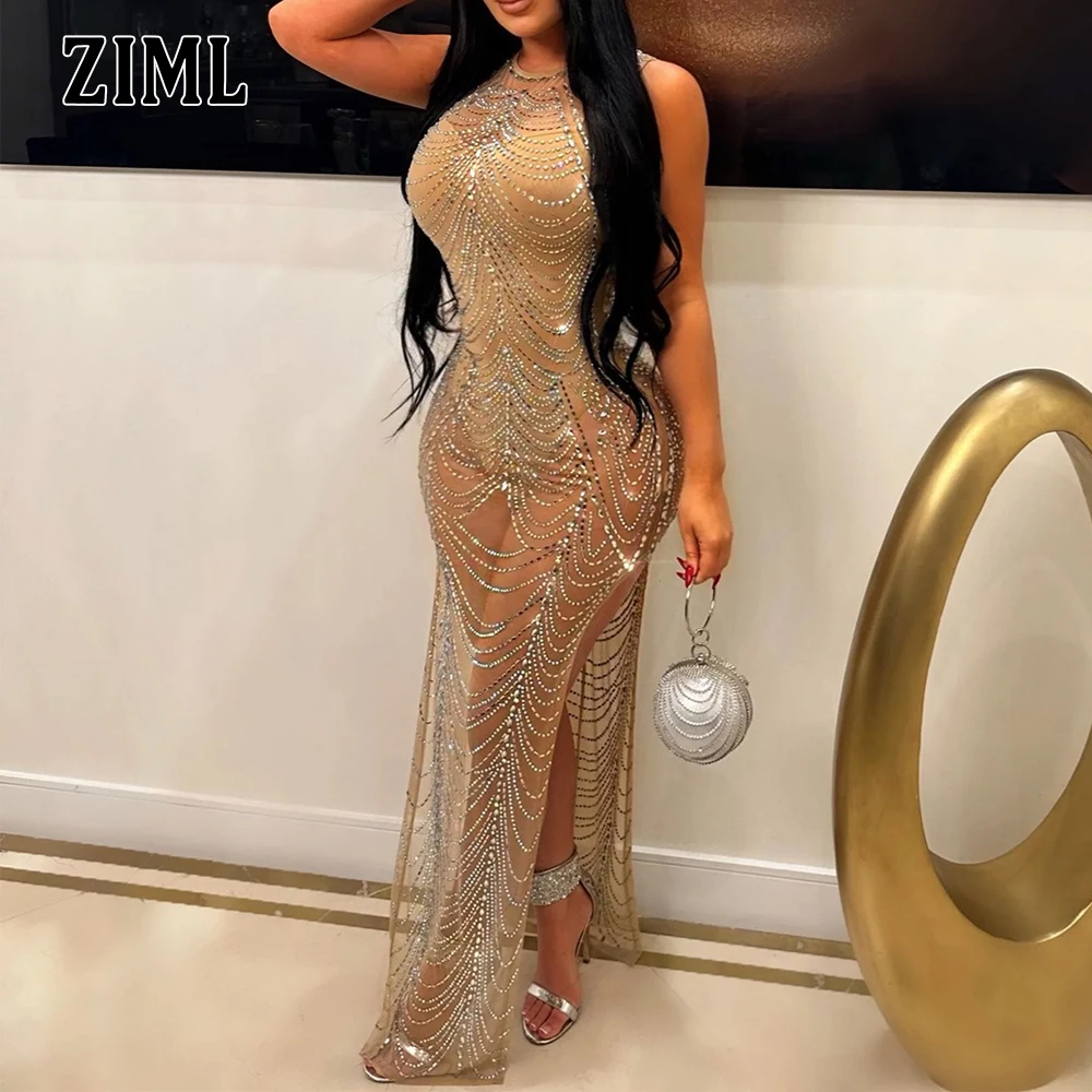 ZIML Solid Sexy Spliced Diamonds Elegant Slimming Dress for Women Round Neck Sleeveless High Waist Temperament Dresses Female
ZIML Solid Sexy Spliced Diamonds Elegant Slimming Dress for Women Round Neck Sleeveless High Waist Temperament Dresses Female