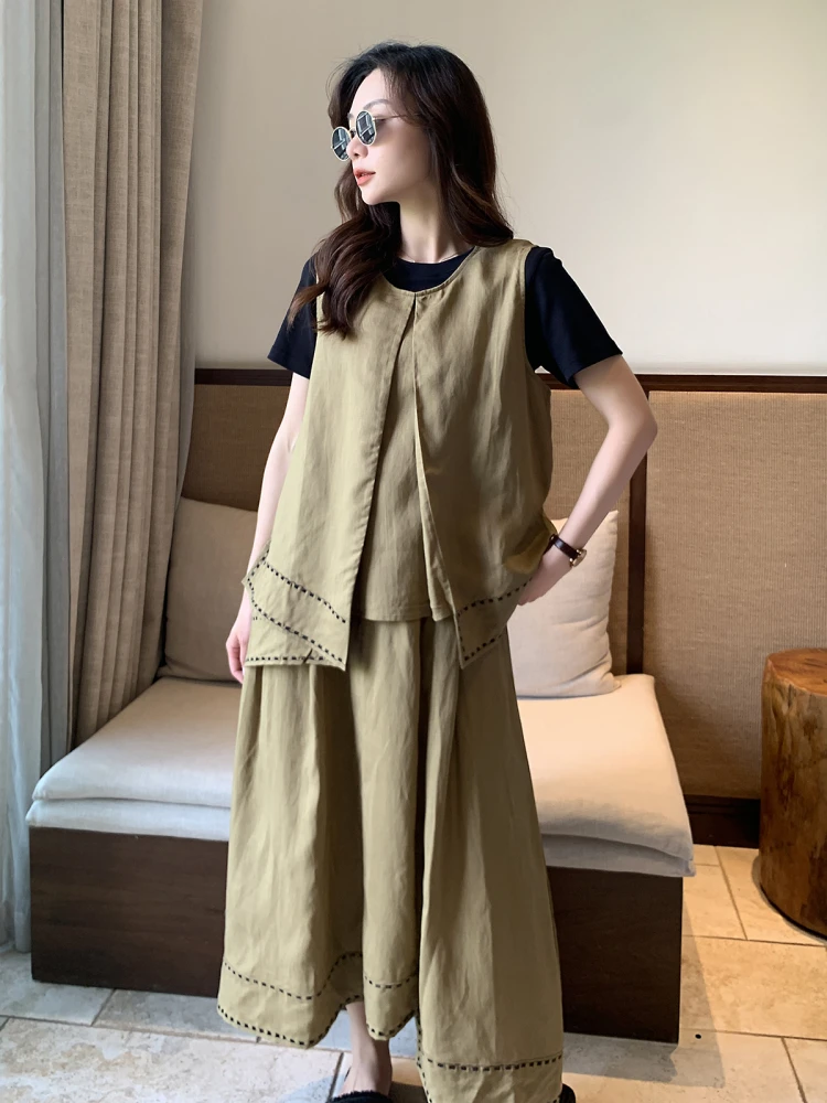 Summer 2026 Women's Loose Fit Linen Korean Style Sleeveless Vest And A-Line Skirt Two-Piece Set Fashionable Slimming Outfit
Summer 2026 Women's Loose Fit Linen Korean Style Sleeveless Vest And A-Line Skirt Two-Piece Set Fashionable Slimming Outfit