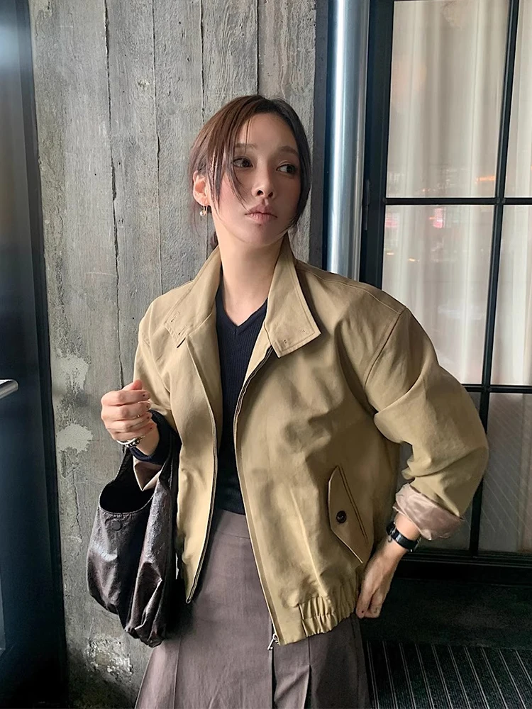 Chic American Retro Stand Collar Loose Casual ort Jaet Open Cardigan Coat for Women Autumn New Sle Small Size Friendly
Chic American Retro Stand Collar Loose Casual ort Jaet Open Cardigan Coat for Women Autumn New Sle Small Size Friendly