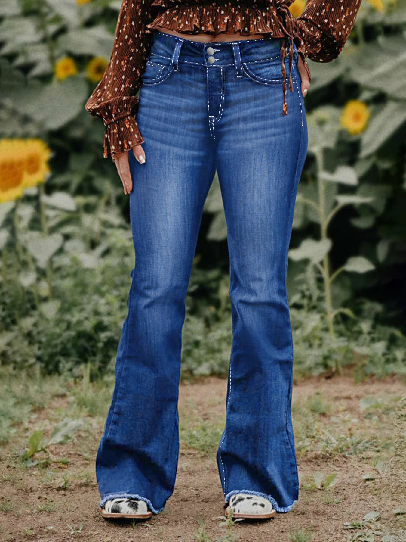 Women's Dark Blue Washed Flare Jeans, Wave Embroidered Back Pocket Frayed Hem Butt-Lifting Slimming Versatile Bootcut Pants
Women's Dark Blue Washed Flare Jeans, Wave Embroidered Back Pocket Frayed Hem Butt-Lifting Slimming Versatile Bootcut Pants