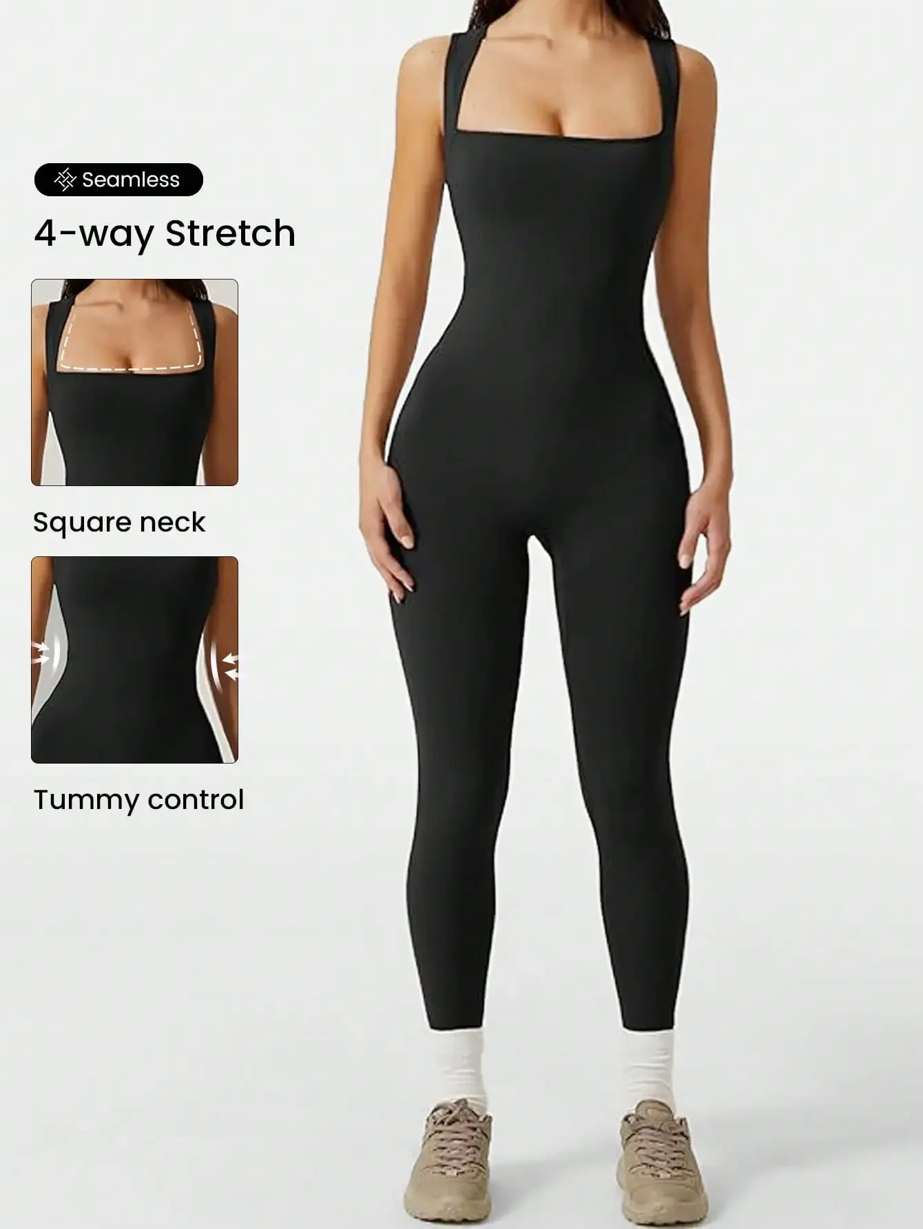 Womens Seamless Square Neck Sleeveless One-Piece High Waist Tight Fit Yoga Jumpsuit
Womens Seamless Square Neck Sleeveless One-Piece High Waist Tight Fit Yoga Jumpsuit