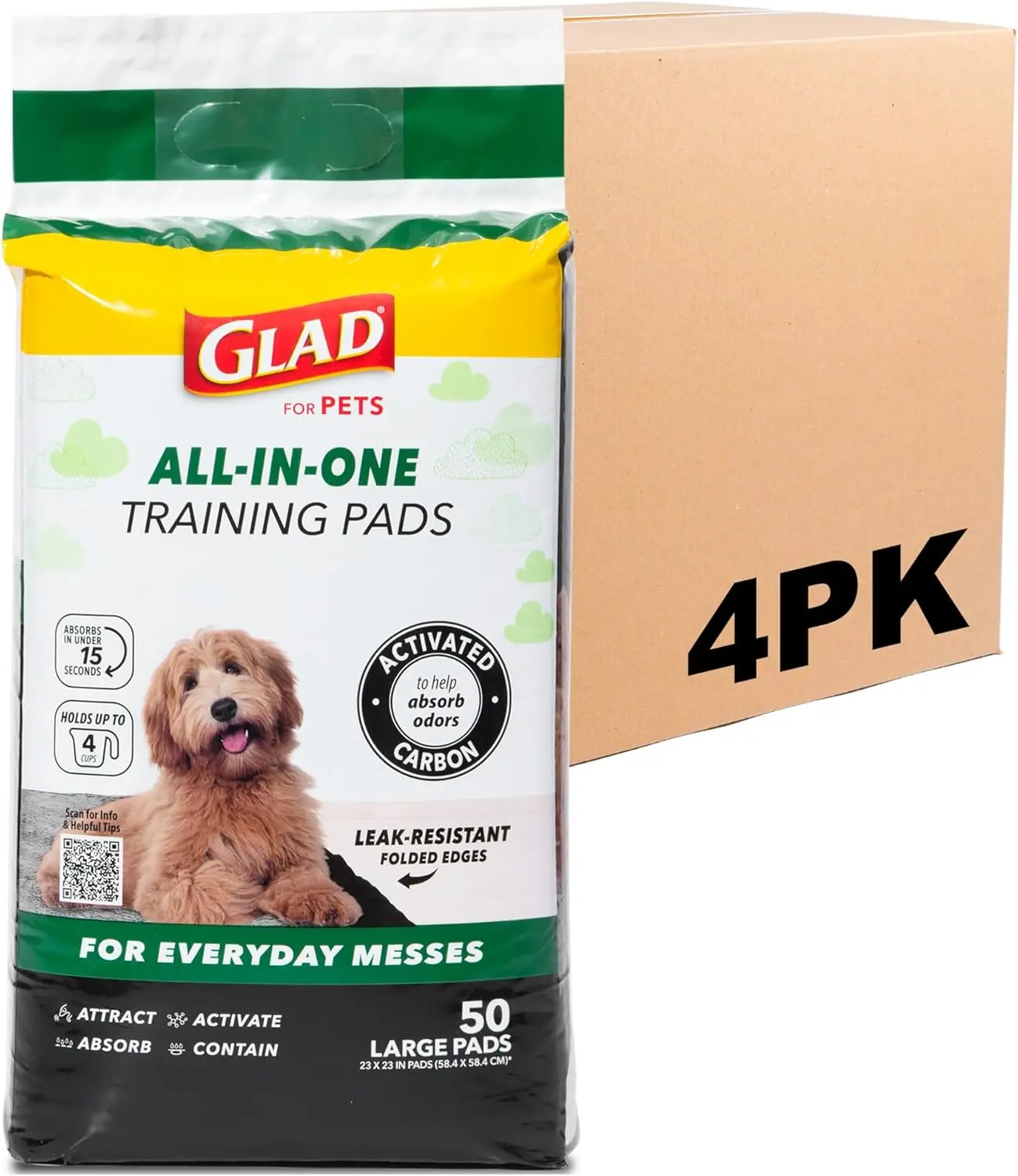 Charcoal Odor Control Puppy Training Pads with Attractant, Leak Resistant for House Training, 23x23 in, 50 Count - 4 Pack
Charcoal Odor Control Puppy Training Pads with Attractant, Leak Resistant for House Training, 23x23 in, 50 Count - 4 Pack